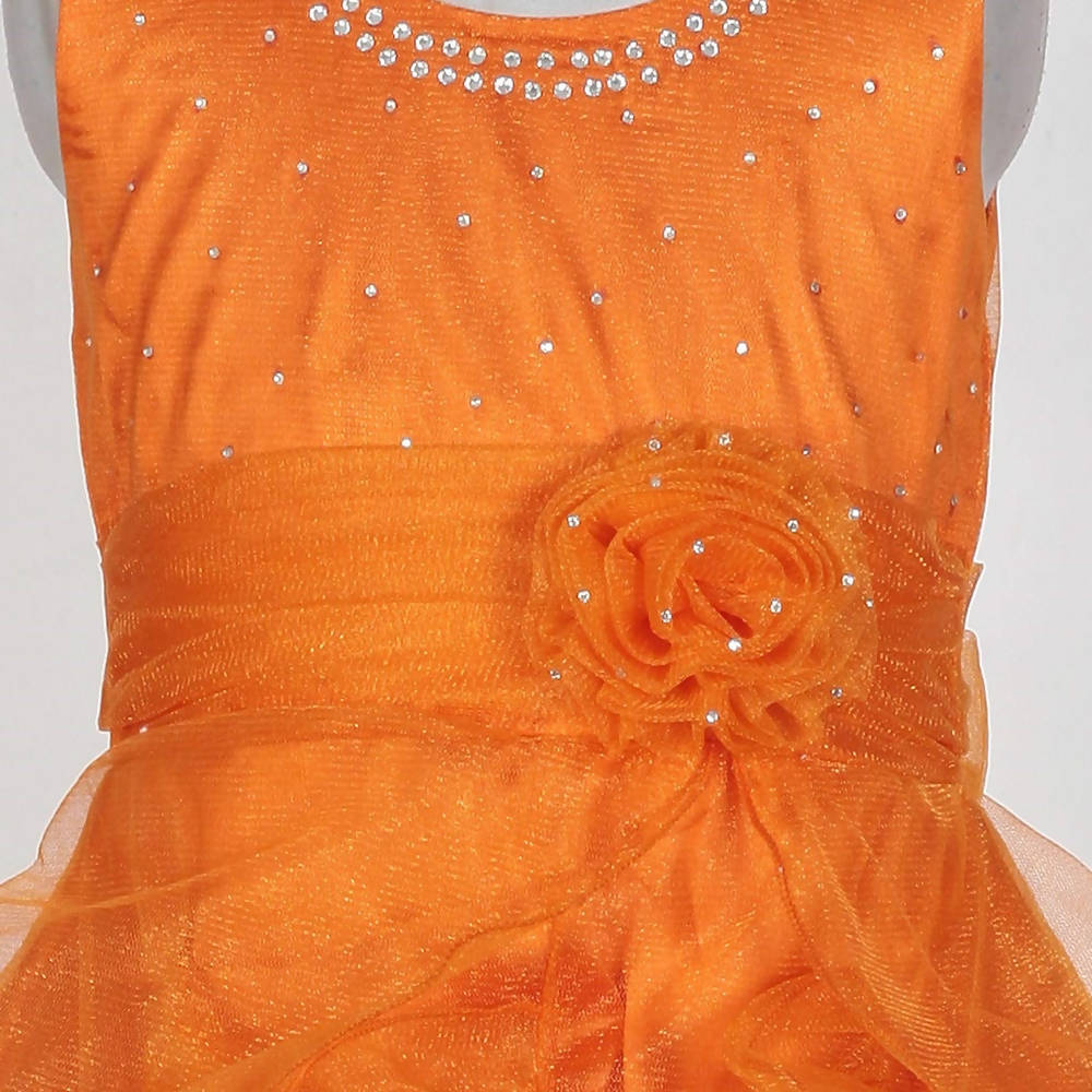 Asmaani Baby Girl's Orange Satin Knee Length Frock (AS-DRESS_22144) | Grocsy