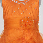 Asmaani Baby Girl's Orange Satin Knee Length Frock (AS-DRESS_22144) | Grocsy