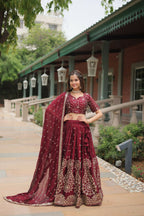Vastranavya Designer Heavy Sequins & Thread Embroidered work Lehenga Choli - Maroon | Grocsy