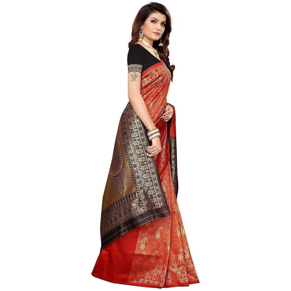 Vamika Banarasi Jaquard Red Weaving Saree (BANARASI 03) | Grocsy