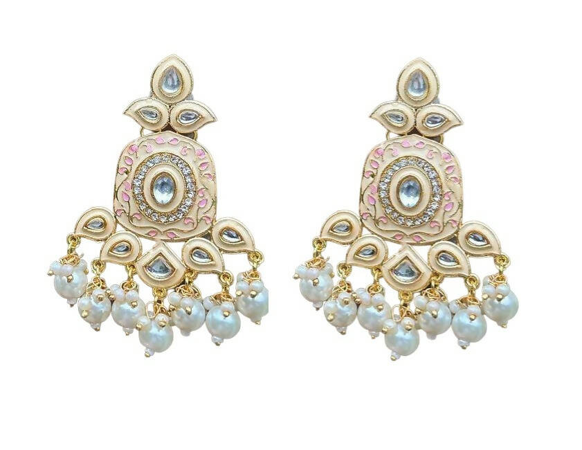 Gold-Toned Grey Kundan Contemporary Drop Earrings for Women & Girls By House of Ree - House of Ree