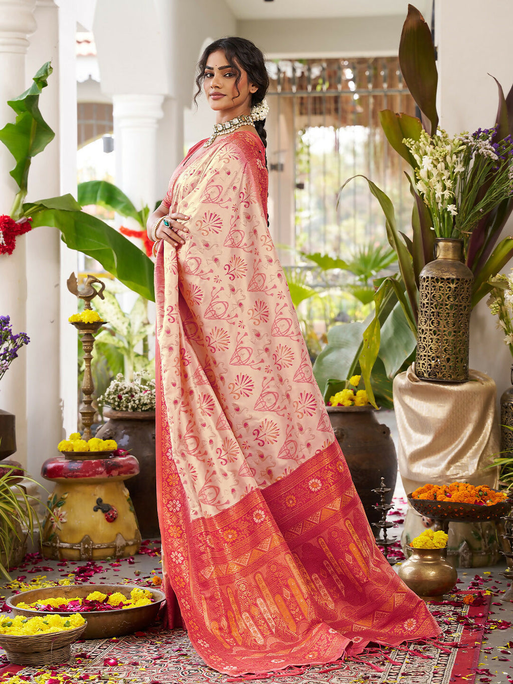 Shree Shyam Fashion Cream Soft Silk Saree | Grocsy