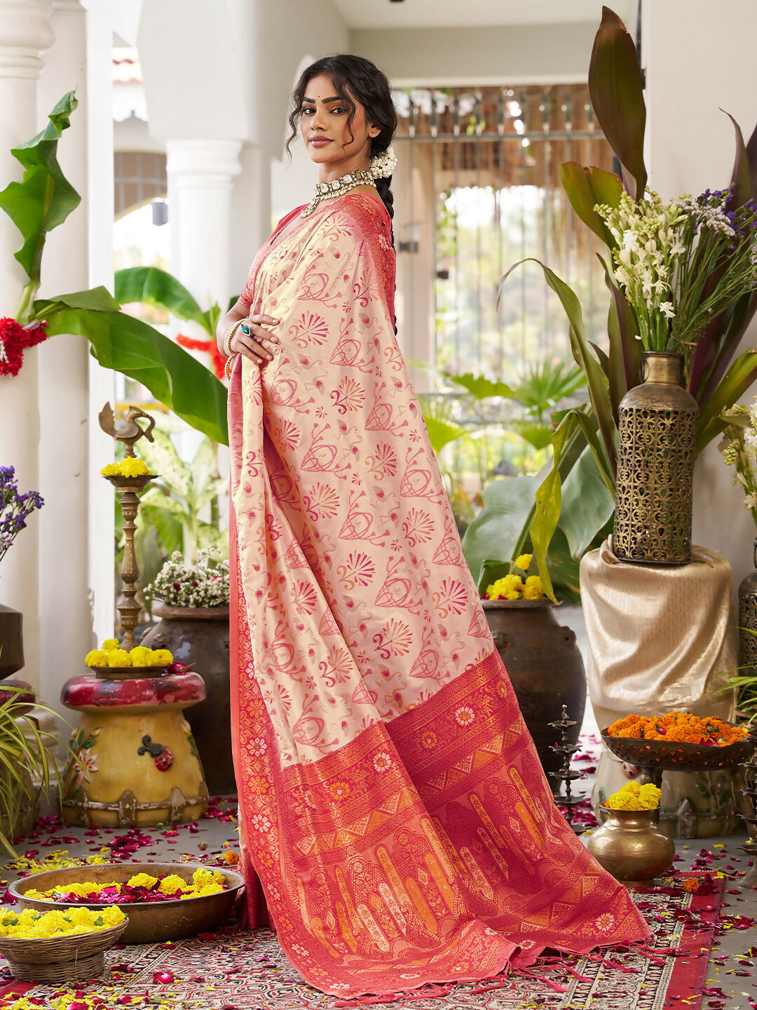 Shree Shyam Fashion Cream Soft Silk Saree | Grocsy