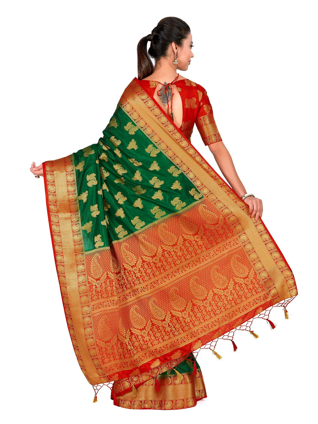 Mimosa Women's Green Kanchipuram Silk Saree | Grocsy