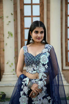 Jyoti Fashion Women's Navy Blue Kasturi Silk Georgette Rainbow Sequins with Dori Embroidered Designer Lehenga Choli Set | Grocsy