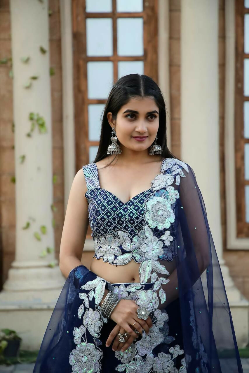 Jyoti Fashion Women's Navy Blue Kasturi Silk Georgette Rainbow Sequins with Dori Embroidered Designer Lehenga Choli Set | Grocsy
