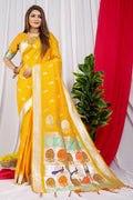 Jyoti Fashion Women's Yellow Paithani Silk Zari Woven Saree with Blouse | Grocsy