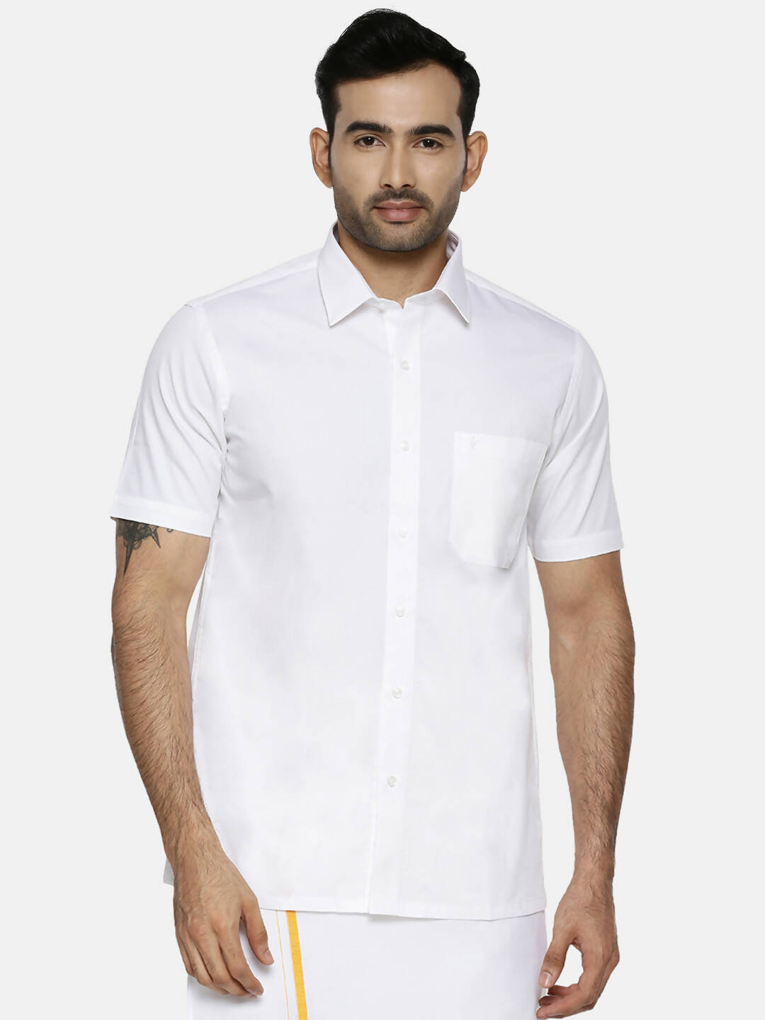 Ramraj Cotton Mens Half Sleeve Formal 100% Cotton White Shirt | Grocsy