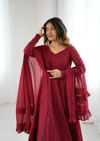 Joban Fashion Maroon Kurta Set Georgette Sequence Embroidery Work | Grocsy