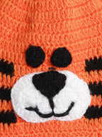 Chutput Kids Woollen Hand Knitted Tiger Face Detailed Cap - Orange | Grocsy