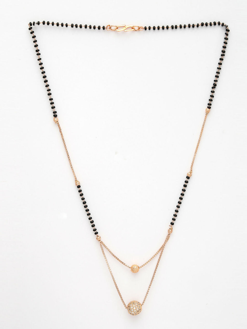 NVR Women's Rose Gold CZ Stone-Studded & Beaded Layered Mangalsutra | Grocsy