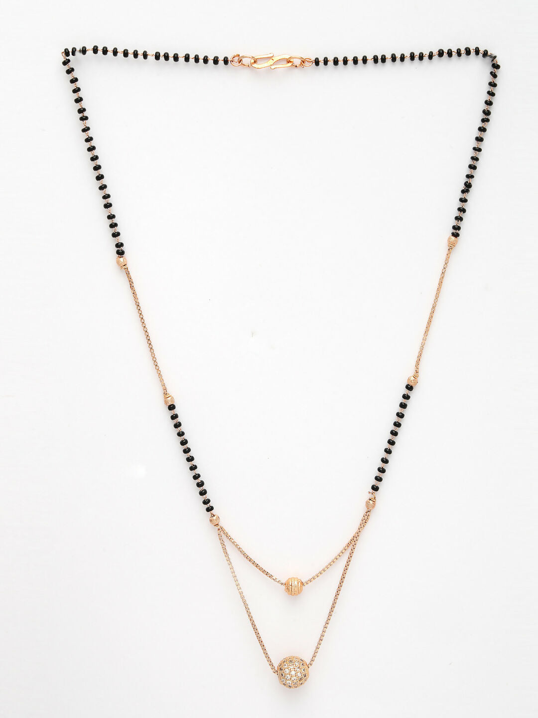 NVR Women's Rose Gold CZ Stone-Studded & Beaded Layered Mangalsutra | Grocsy