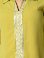 Myshka Women's Yellow Embroidered Party Fusion Top | Grocsy