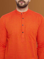 Even Apparels Men's Pure Cotton Orange Striped Kurta | Grocsy
