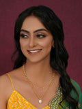 Layered Pearl and Gold Neckpiece with Emeralds (Gold) - Ruby Raang | Grocsy