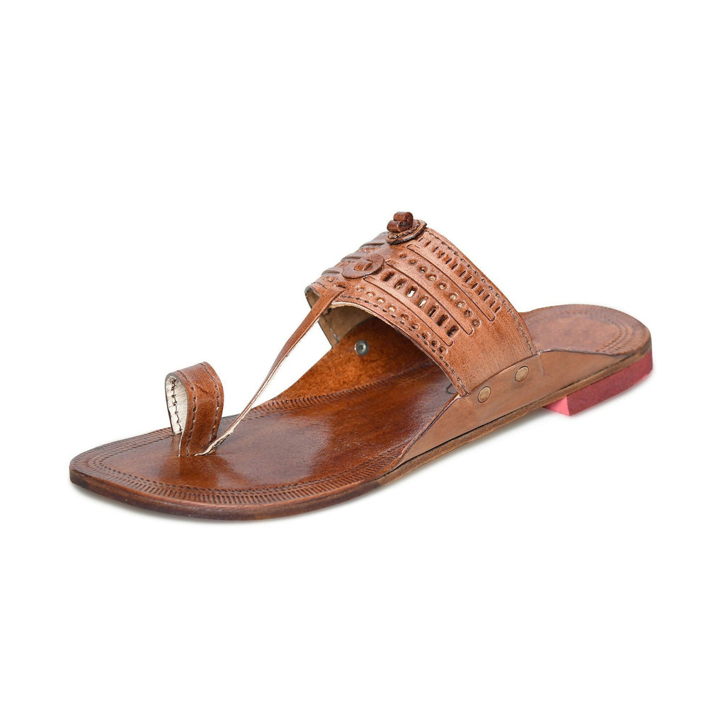 Stepsoft Men'S Leather Kolhapuri Chappals – Handcrafted Ethnic Flats (Brown) | Grocsy