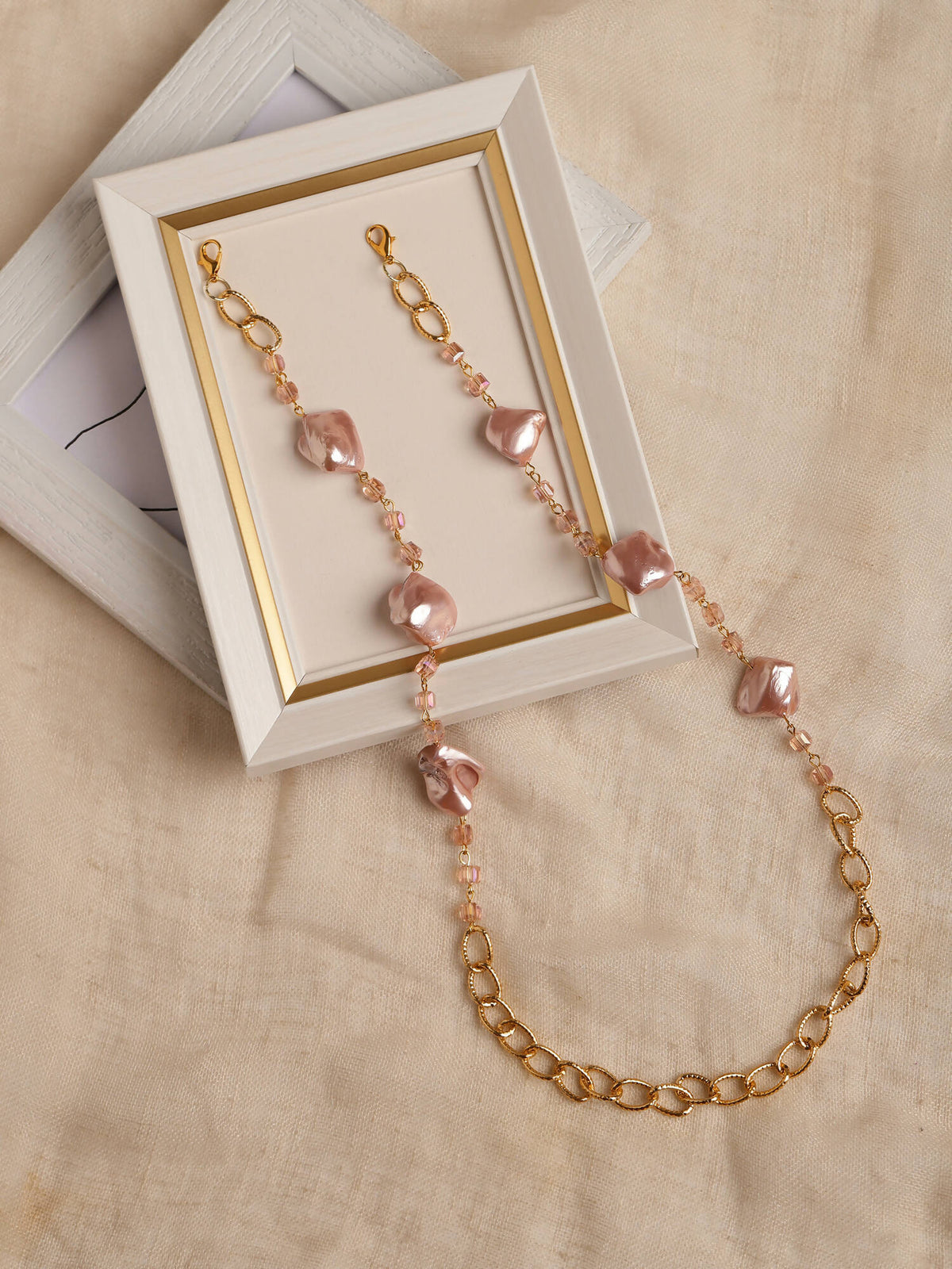 Pink Gold-Toned Embellished Mask Chain - Ruby Raang | Grocsy