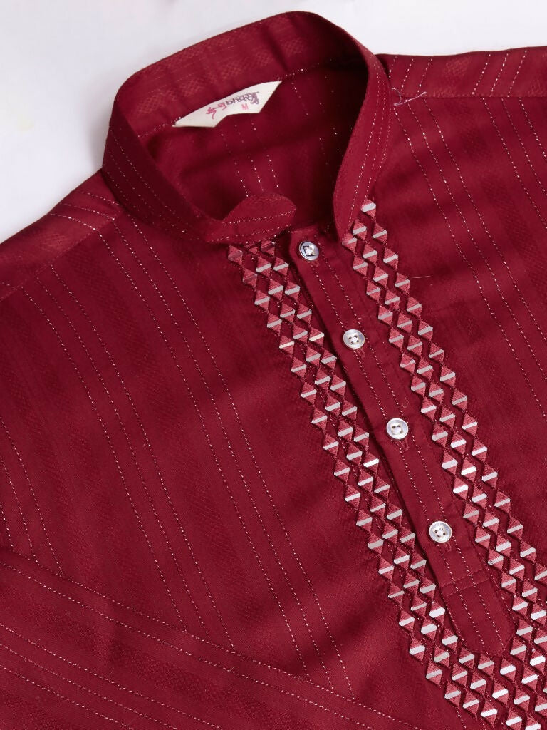Vastranavya Traditional Festival Wear Viscose Thread & Sequence Embroidered Work Kurta Pant Set - Maroon | Grocsy
