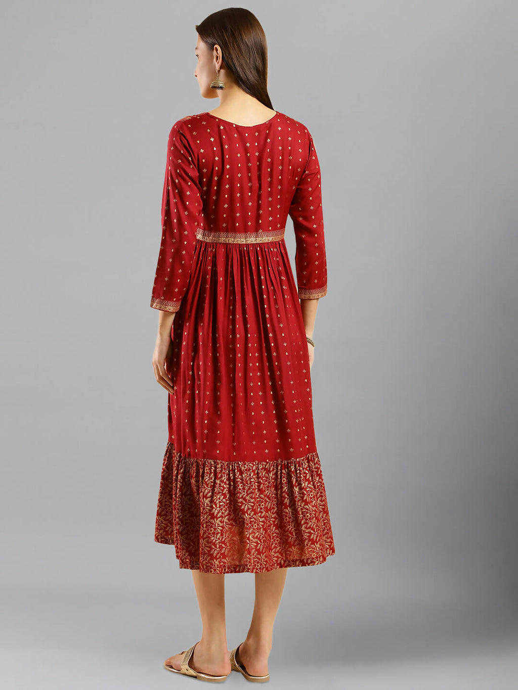 Maroon Viscose Rayon Ethnic Motifs Aline Dress - Poonam | Grocsy