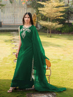 Nikhaar Green Embroidered Art Silk Stitched A Line Kurta Palazzo Dupatta Readymade Suit | Grocsy