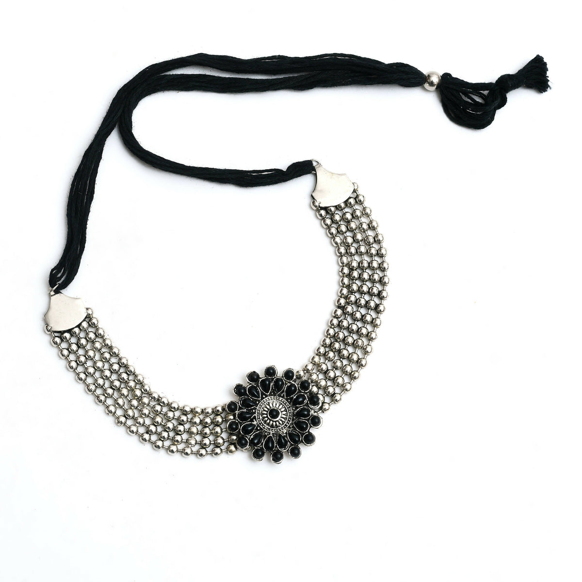 Mominos Fashion Johar Kamal Oxidised Silver-Plated Brass Finish Kundan Choker For Women (Black) | Grocsy