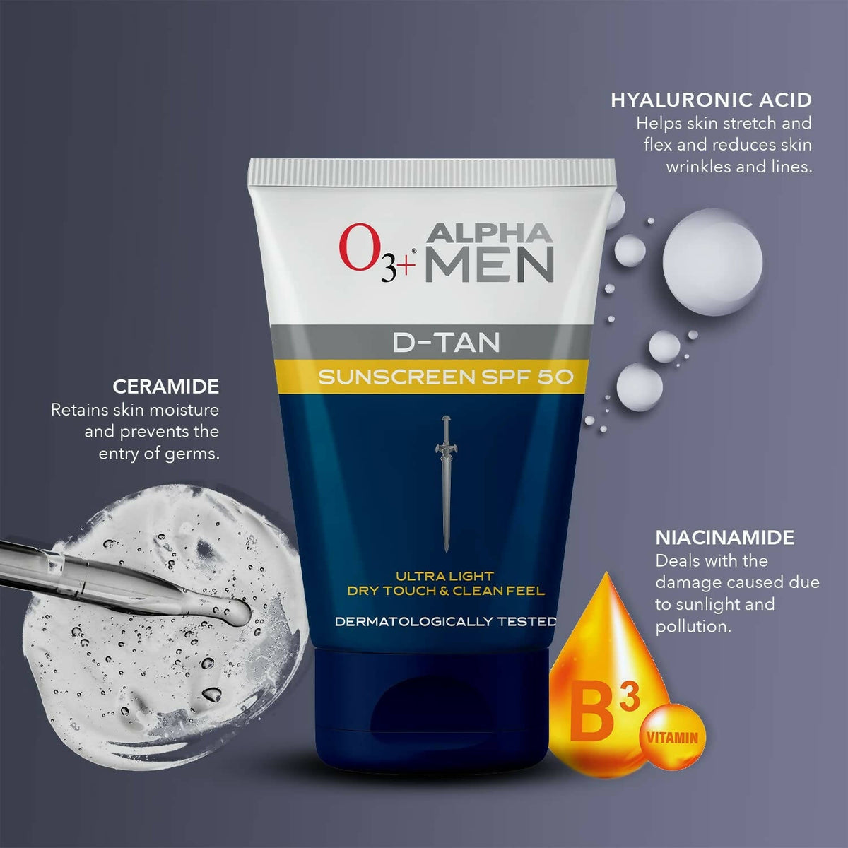 Professional O3+ Alpha Men D-Tan Sunscreen SPF 50 | Grocsy