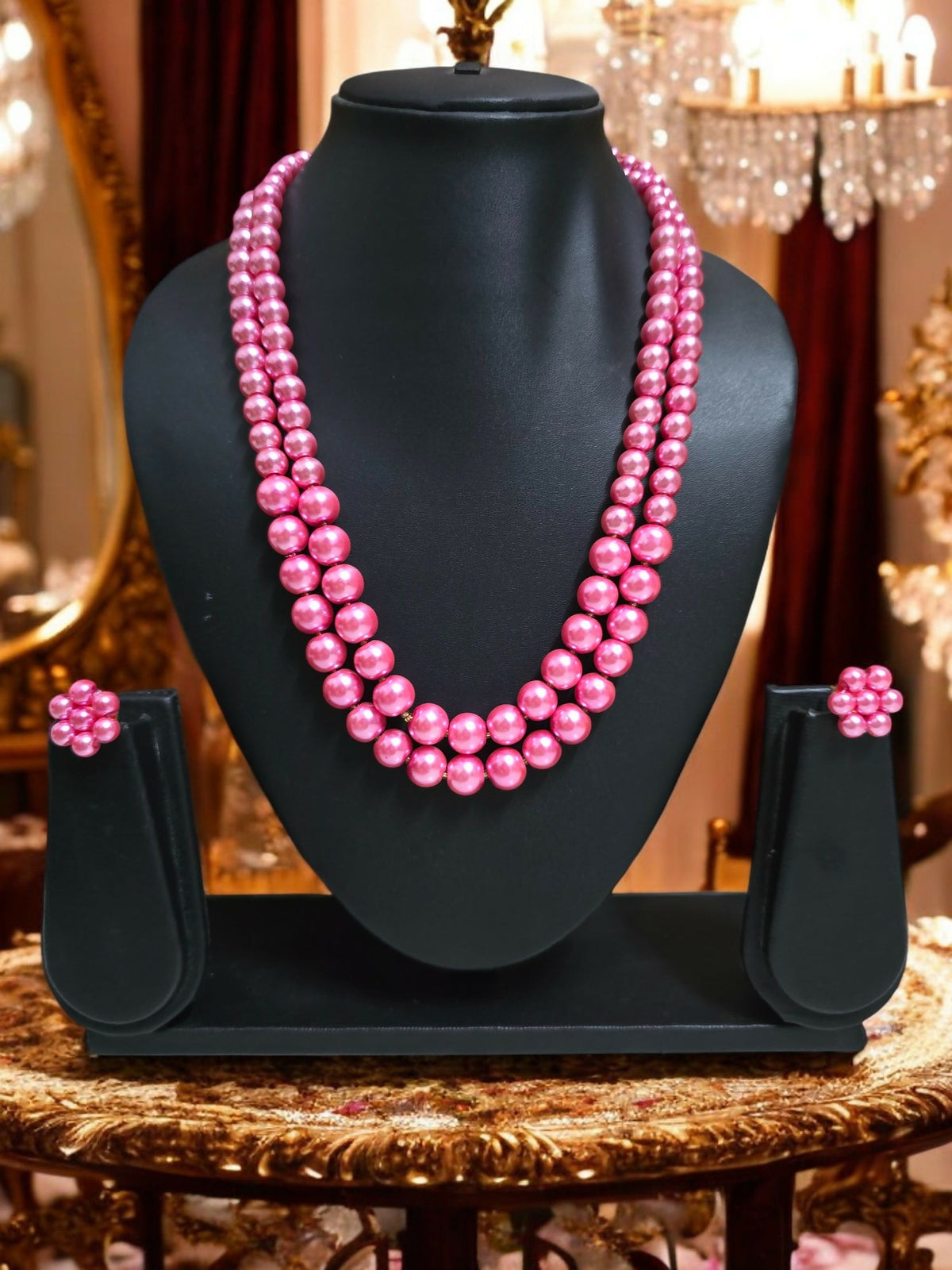 Inhanns Everyday Workwear Pearl Set (Double Layered Pearls) - Pink | Grocsy