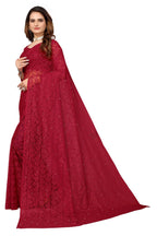 Vamika Maroon Pearls Net Saree | Grocsy