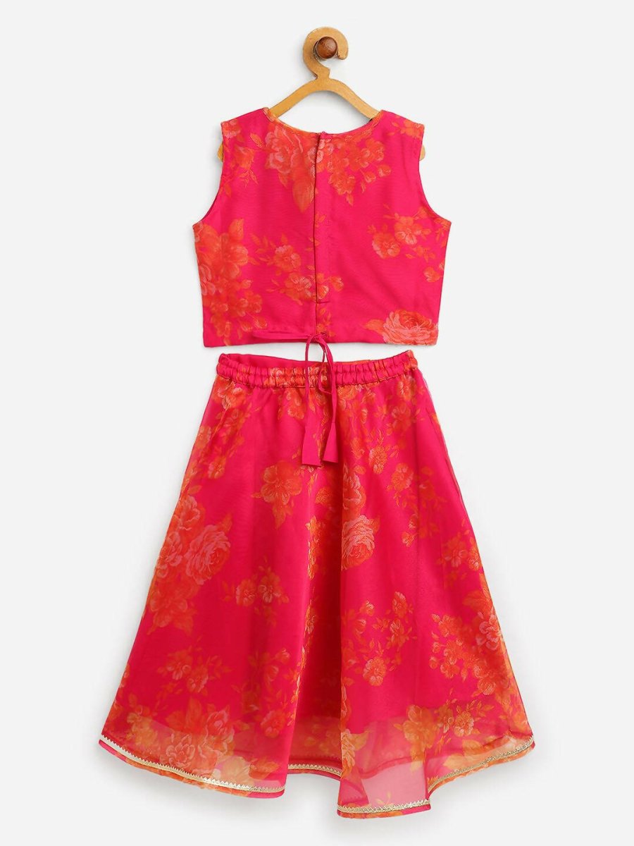 Ahalyaa Pink Organza Digital Print Kids Lehenga Choli For Girls | Grocsy