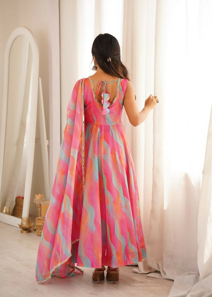 Teeya Creation New Womens Vibrant Multi-Colored Abstract Print Sleeveless Anarkali Suit with Dupatta | Grocsy