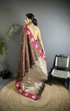 Joban Fashion Brown Small Butti Soft Silk Banarasi Saree | Grocsy