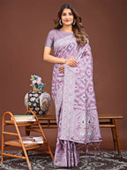 Shree Shyam Fashion Pankhuri Purple Linen Cotton Saree | Grocsy