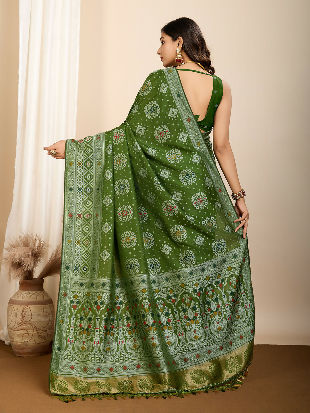 Mahendi Soft Silk Woven Meenakari Designer Saree - Vedanti | Grocsy