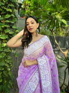 Vamsee Palak Saavi Lavender Organza Saree | Grocsy