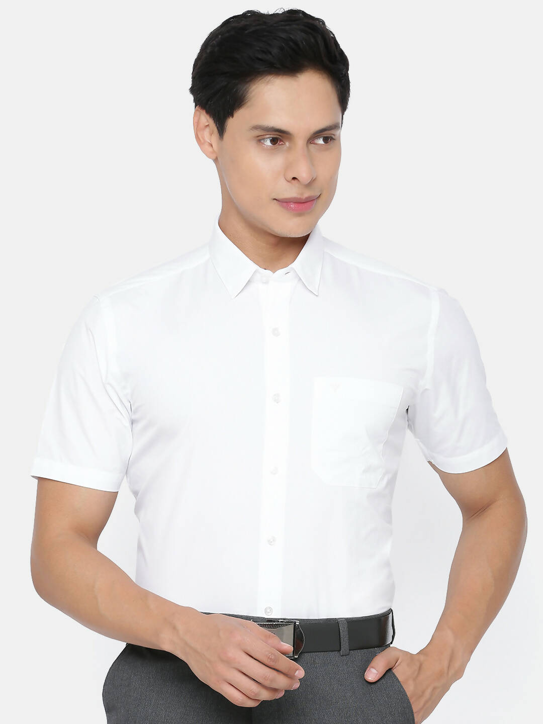 Ramraj Cotton Mens Half Sleeve Formal 100 % Cotton White Shirt | Grocsy
