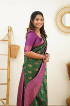 DEIANA'S Beautiful Designer Golden zari Soft Lichi Silk Saree - Green | Grocsy