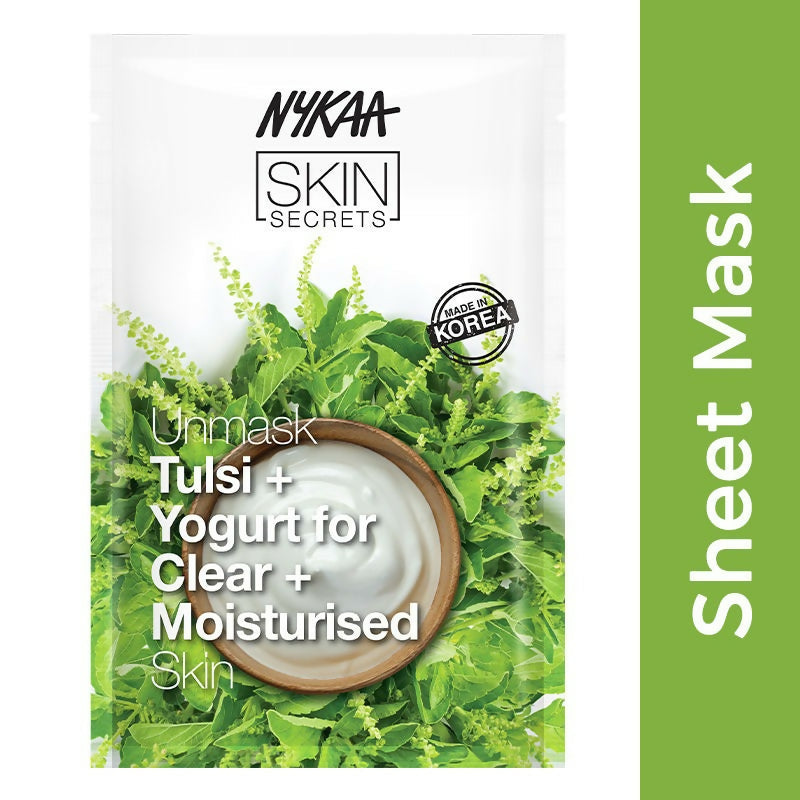 Nykaa Skin Secrets Indian Rituals Tulsi + Yogurt Sheet Mask For Clear & Moisturised Skin | Grocsy