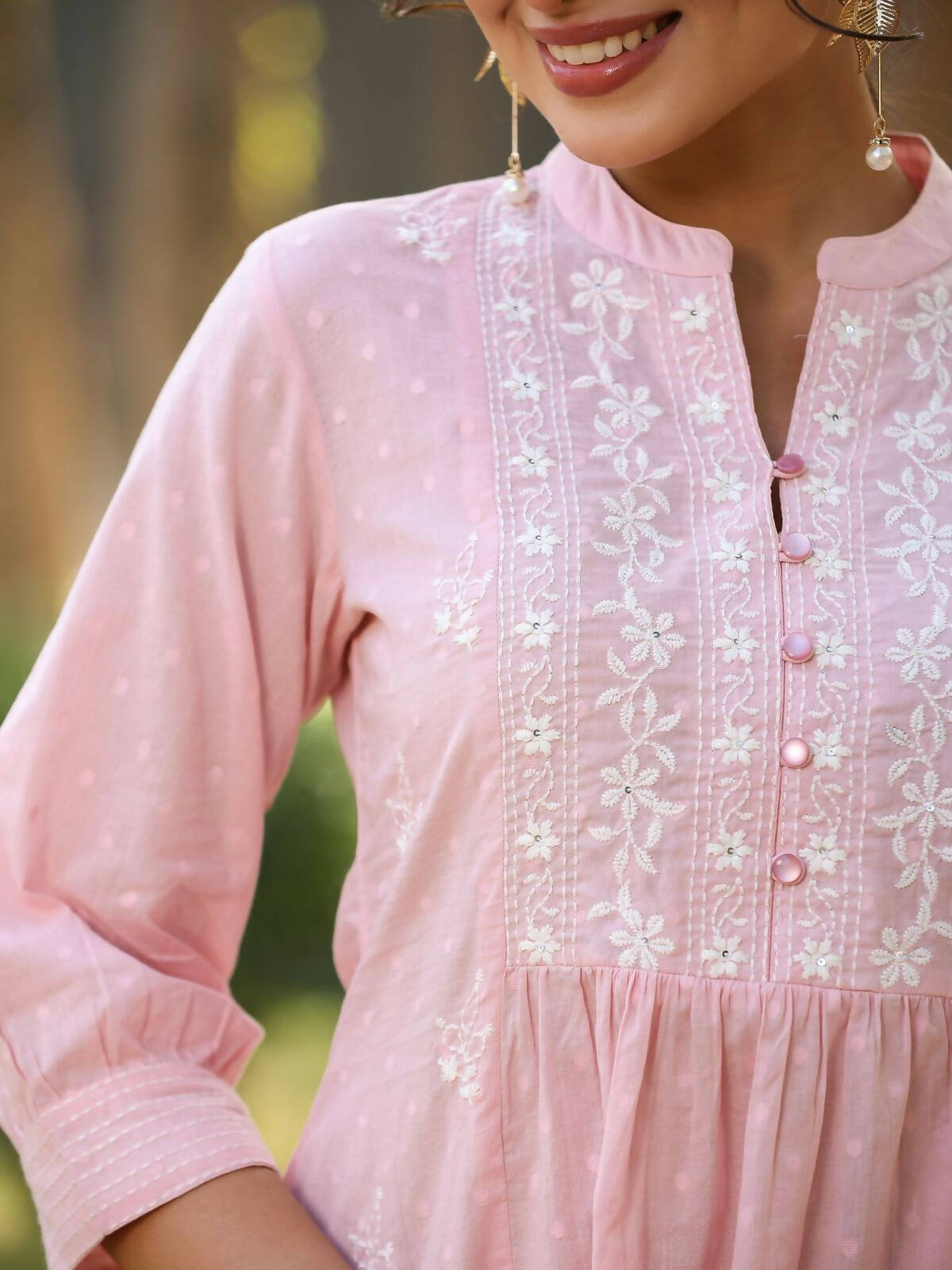 Juniper Women's Pink Cotton Solid With Embroidered Straight Tunic | Grocsy