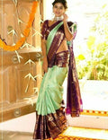 DEIANA'S Beautiful Designer Golden zari Soft Lichi Silk Saree - Pista | Grocsy