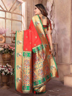 Joban Fashion Paithani Red Woven Soft Silk Saree | Grocsy