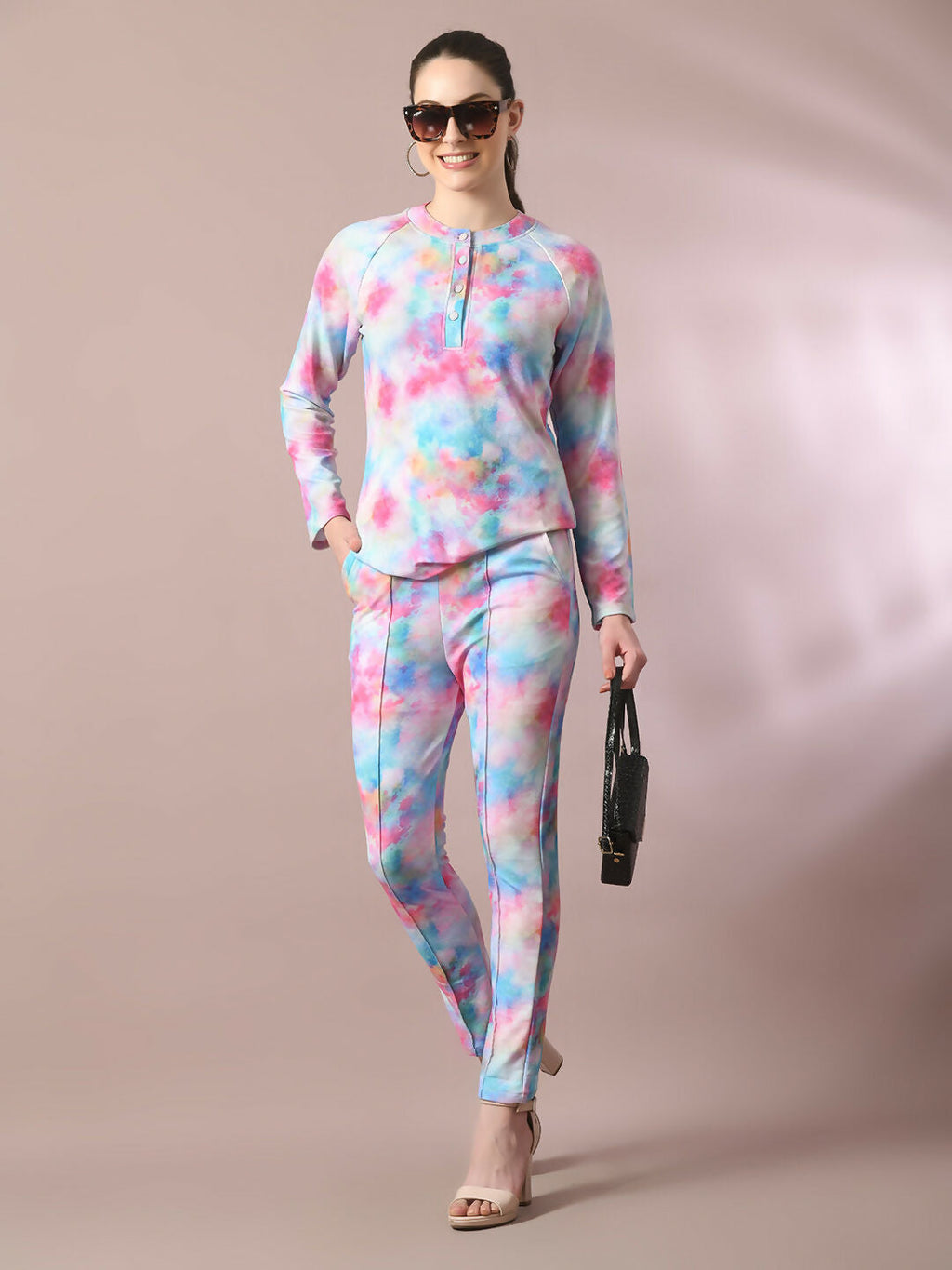 Myshka Women's Multi Printed Round Neck Party Top With Trousers Co-ord set | Grocsy