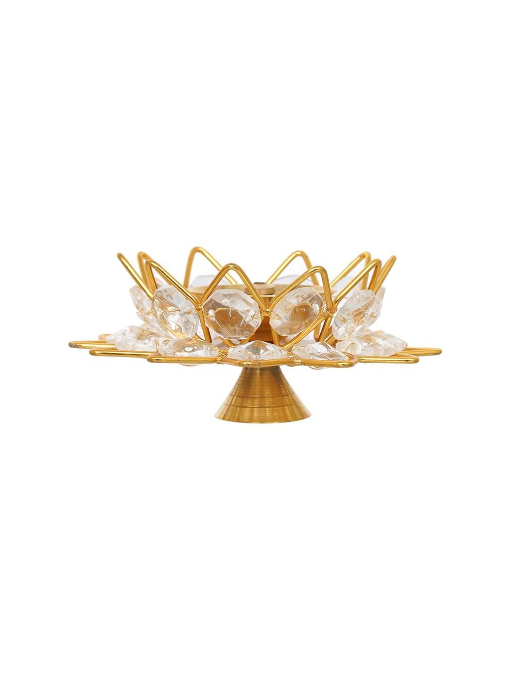eCraftIndia Gold-Toned & White 2 Pieces Crystal Lotus Shape Brass Diyas | Grocsy
