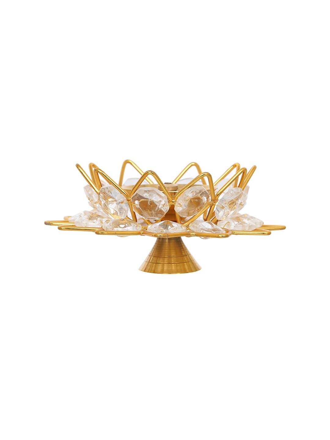 eCraftIndia Gold-Toned & White 2 Pieces Crystal Lotus Shape Brass Diyas | Grocsy