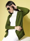 Women Olive Acrylic Solid Cardigan - Wool Trees | Grocsy