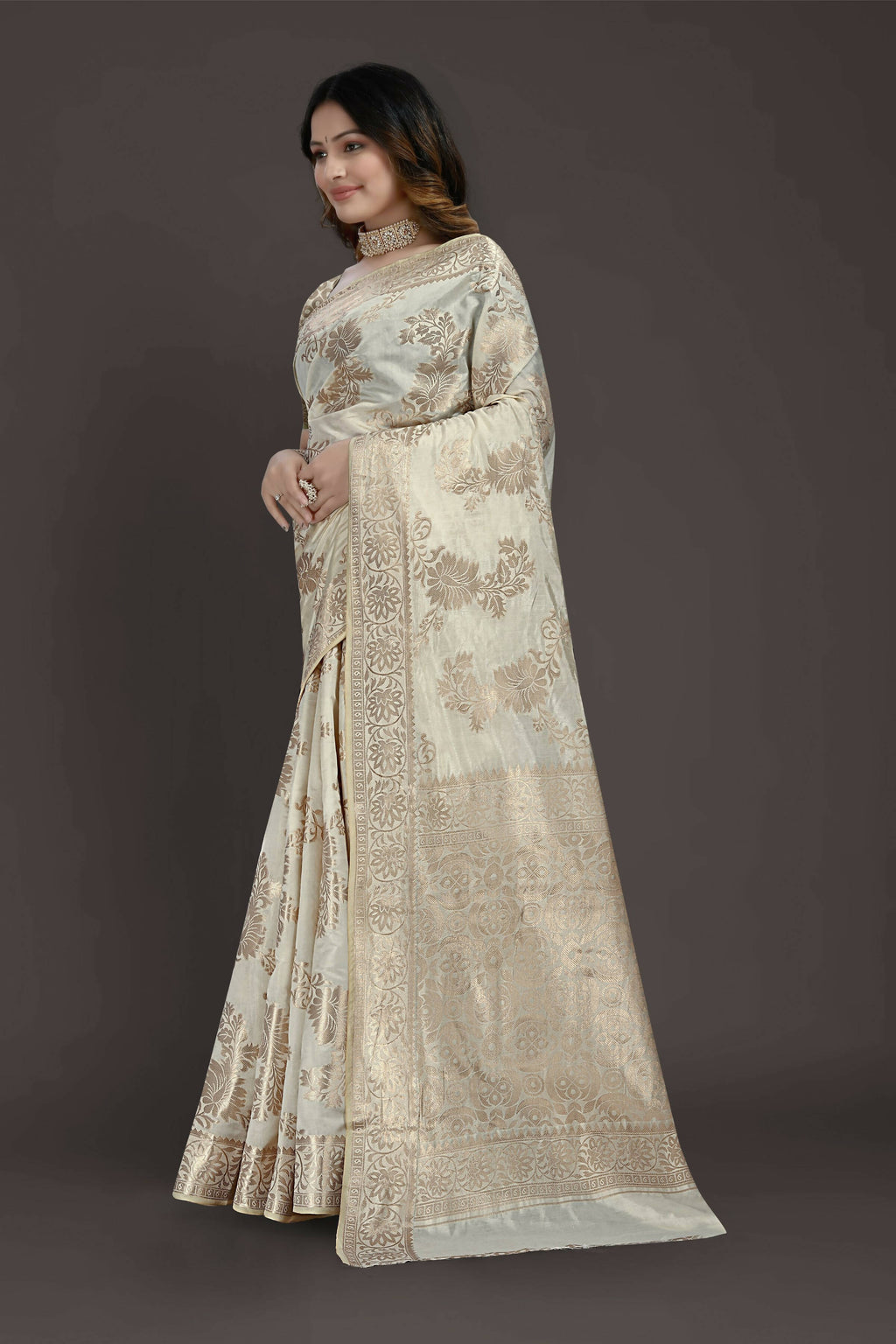 Off White Pure Raw Silk Zari Woven Saree with Unstitched Blouse Piece - Alisha | Grocsy
