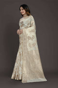 Off White Pure Raw Silk Zari Woven Saree with Unstitched Blouse Piece - Alisha | Grocsy