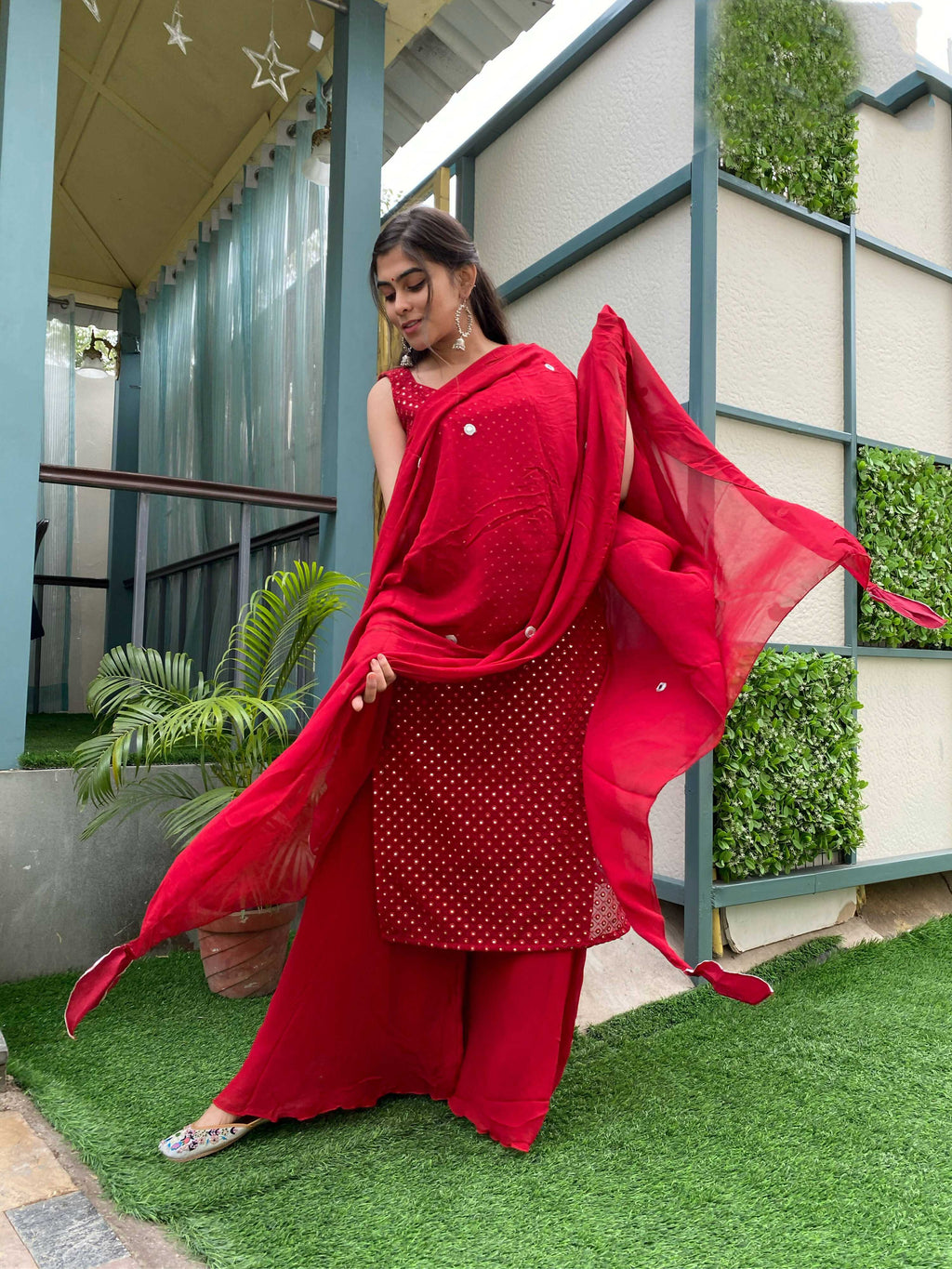 Partywear Designer Red Georgette Palazzo Suit - Anbazaar | Grocsy