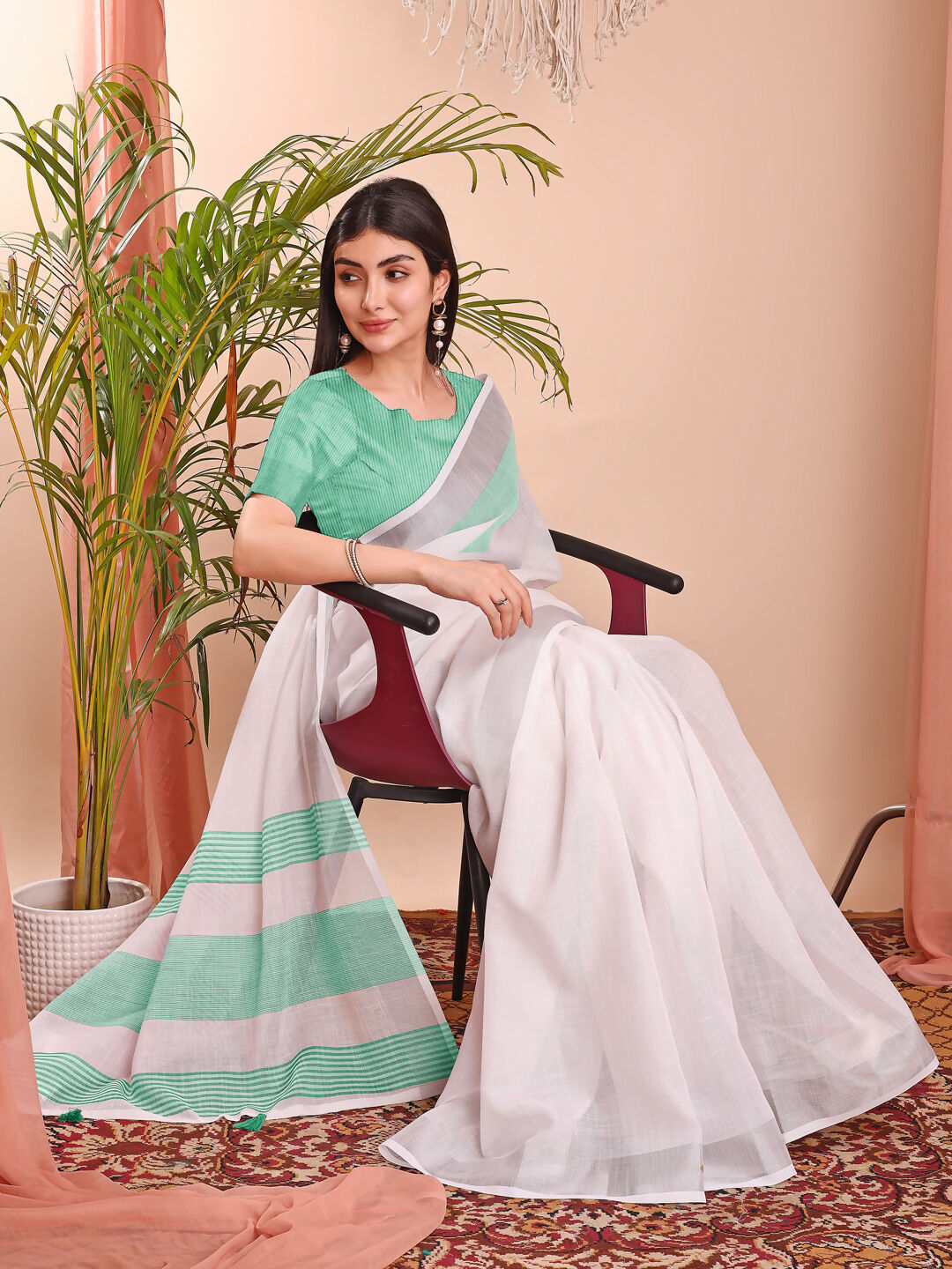 Shree Shyam Fashion The White Loom White Linen Cotton Saree | Grocsy
