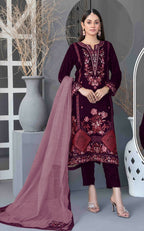 Anaita Purple Velvet Suit with Embroidery Sequence Work | Grocsy