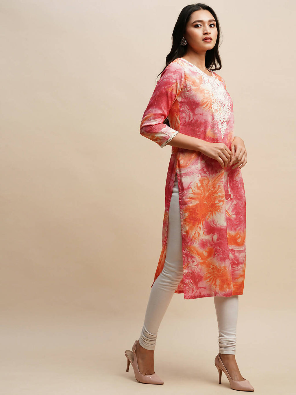 Pink Poly Rayon Tie dye Printed Straight Kurta - Samira | Grocsy